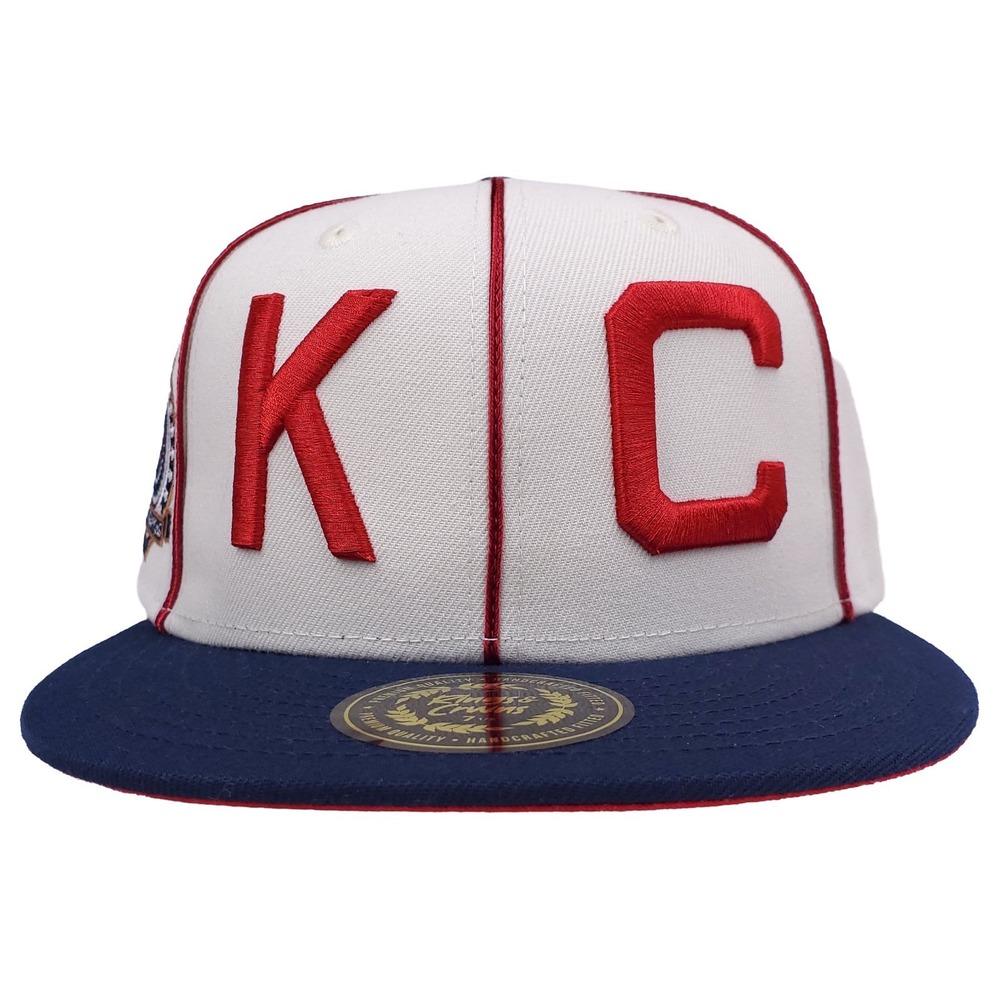 KC Monarchs Rings & Crowns NLB Fitted 7 1/2 Flatbill‎ Hat Cap 3D Logo White NWT